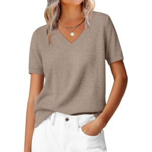 imageANRABESS Womens 100 Wool Sweaters Short Sleeve V Neck Tops Business Casual Outfits 2026 Spring Summer Work ClothesKhaki