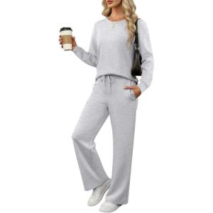 imageANRABESS Womens 2 Piece Lounge Sets Casual Travel Outfits Wide Leg Tracksuit Sweatsuits Matching Set 2026 Fall ClothesGrey