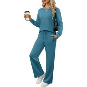 imageANRABESS Womens 2 Piece Lounge Sets Casual Travel Outfits Wide Leg Tracksuit Sweatsuits Matching Set 2026 Fall ClothesTeal