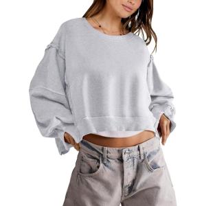 imageANRABESS Womens Cropped Sweatshirts Oversized Crewneck Long Sleeve Tops 2026 Spring Winter Loose Pullover Teen Girls ClothesGray