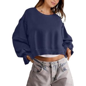 imageANRABESS Womens Cropped Sweatshirts Oversized Crewneck Long Sleeve Tops 2026 Spring Winter Loose Pullover Teen Girls ClothesNavy Blue