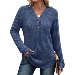 imageANRABESS Womens Long Sleeve Henley Tops Ribbed Knit Hoodie Shirts 2026 Spring Loose Fit Lightweight Hooded SweatersDark Blue