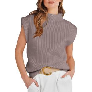 imageANRABESS Womens Mock Neck Sleeveless Sweater Vest Casual Cap Sleeve Knit Pullover Tank Tops 2026 Fall ClothesRed Apricot