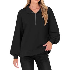 imageANRABESS Womens Oversized Sweatshirts Quarter Zip Long Sleeve Comfy Casual Pullover Tops 2025 Fall Trendy Y2K ClothesBlack