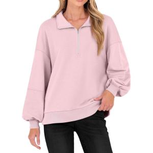 imageANRABESS Womens Oversized Sweatshirts Quarter Zip Long Sleeve Comfy Casual Pullover Tops 2025 Fall Trendy Y2K ClothesPink
