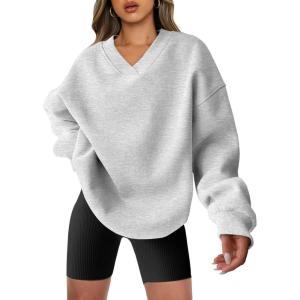 imageANRABESS Womens Oversized V Neck Sweatshirt Fleece Long Sleeve Hoodies Pullover Comfy Top 2026 Outfits Teen Preppy ClothesLight Gray