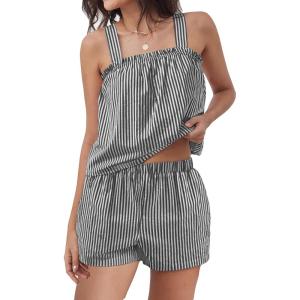 imageANRABESS Womens Pajama Sets Striped 2 Piece Pjs Summer Ruffle Cute Tank Top and Shorts Sleepwear 2026 Comfy Soft Lounge SetsBlack White Stripe