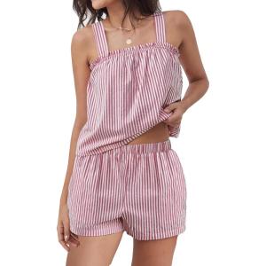 imageANRABESS Womens Pajama Sets Striped 2 Piece Pjs Summer Ruffle Cute Tank Top and Shorts Sleepwear 2026 Comfy Soft Lounge SetsRed White Stripe