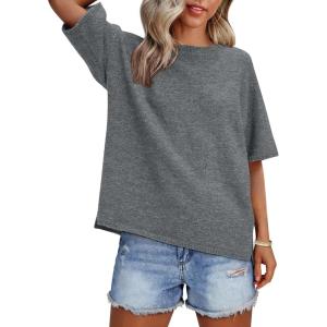imageANRABESS Womens Short Sleeve Sweater Oversized Lightweight Business Casual Tops Crewneck Soft Knit 2026 Spring Summer OutfitsGray