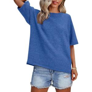 imageANRABESS Womens Short Sleeve Sweater Oversized Lightweight Business Casual Tops Crewneck Soft Knit 2026 Spring Summer OutfitsRoyal Blue