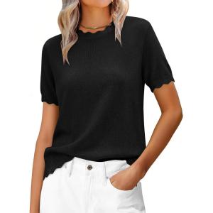 imageANRABESS Womens Short Sleeve Sweater Wool Blend Scalloped Cute Summer Dressy Tops Business Casual Loose Vacation Outfits 2026Black