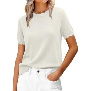 imageANRABESS Womens Short Sleeve Sweater Wool Blend Scalloped Cute Summer Dressy Tops Business Casual Loose Vacation Outfits 2026Cream White