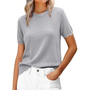 imageANRABESS Womens Short Sleeve Sweater Wool Blend Scalloped Cute Summer Dressy Tops Business Casual Loose Vacation Outfits 2026Grey