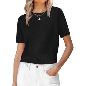 imageANRABESS Womens Short Sleeve Sweaters Cropped Crew Neck Business Casual Lightweight Sweater Tops 2026 Spring Summer OutfitsBlack