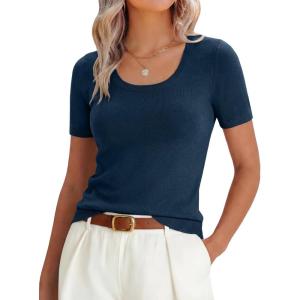 imageANRABESS Womens Short Sleeve Sweaters Summer Scoop Neck Casual Basic Shirts Knit Pullover Work Tops 2026 Spring OutfitsDark Teal