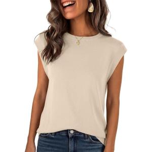 imageANRABESS Womens Sweater Vest 2026 Summer Crew Neck Cap Sleeve Tank Tops Business Casual Lightweight Pullover Sweaters ShirtsBeige