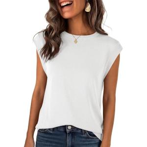 imageANRABESS Womens Sweater Vest 2026 Summer Crew Neck Cap Sleeve Tank Tops Business Casual Lightweight Pullover Sweaters ShirtsWhite