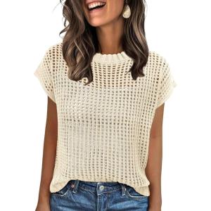 imageANRABESS Womens Tops 2026 Trendy Summer Shirts Crochet Cap Sleeve Knitted Sweater Beach Vacation Clothes Fall Fashion OutfitsBeige