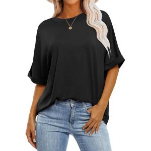 imageANRABESS Womens Tops Oversized T Shirts Short Sleeve Crewneck Summer Casual Loose Basic Tee Shirt 2026 Trendy Fashion ClothesBlack