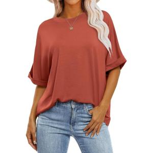 imageANRABESS Womens Tops Oversized T Shirts Short Sleeve Crewneck Summer Casual Loose Basic Tee Shirt 2026 Trendy Fashion ClothesBrick Red