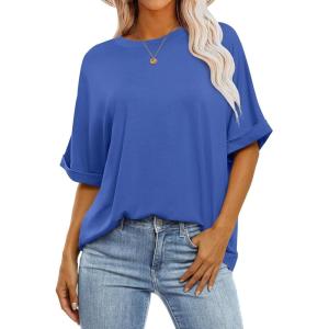 imageANRABESS Womens Tops Oversized T Shirts Short Sleeve Crewneck Summer Casual Loose Basic Tee Shirt 2026 Trendy Fashion ClothesBright Blue