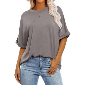 imageANRABESS Womens Tops Oversized T Shirts Short Sleeve Crewneck Summer Casual Loose Basic Tee Shirt 2026 Trendy Fashion ClothesBrown