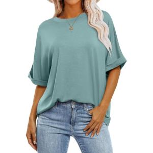 imageANRABESS Womens Tops Oversized T Shirts Short Sleeve Crewneck Summer Casual Loose Basic Tee Shirt 2026 Trendy Fashion ClothesCadet Blue