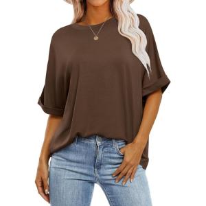imageANRABESS Womens Tops Oversized T Shirts Short Sleeve Crewneck Summer Casual Loose Basic Tee Shirt 2026 Trendy Fashion ClothesDark Brown