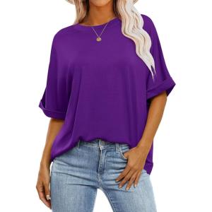 imageANRABESS Womens Tops Oversized T Shirts Short Sleeve Crewneck Summer Casual Loose Basic Tee Shirt 2026 Trendy Fashion ClothesDark Purple
