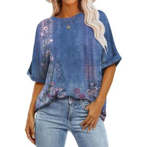 imageANRABESS Womens Tops Oversized T Shirts Short Sleeve Crewneck Summer Casual Loose Basic Tee Shirt 2026 Trendy Fashion ClothesFloral Blue Flower