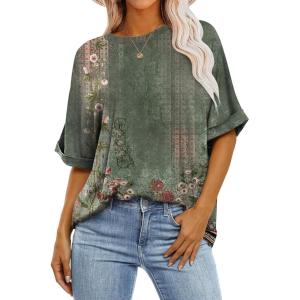imageANRABESS Womens Tops Oversized T Shirts Short Sleeve Crewneck Summer Casual Loose Basic Tee Shirt 2026 Trendy Fashion ClothesFloral Flower Print