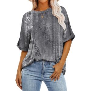 imageANRABESS Womens Tops Oversized T Shirts Short Sleeve Crewneck Summer Casual Loose Basic Tee Shirt 2026 Trendy Fashion ClothesFloral Gray Flower