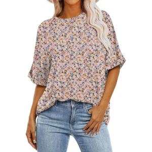 imageANRABESS Womens Tops Oversized T Shirts Short Sleeve Crewneck Summer Casual Loose Basic Tee Shirt 2026 Trendy Fashion ClothesFloral Pink