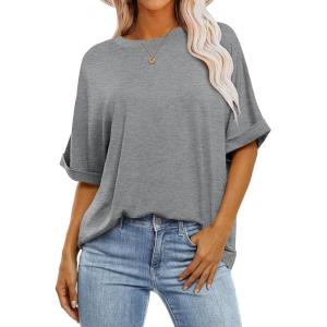 imageANRABESS Womens Tops Oversized T Shirts Short Sleeve Crewneck Summer Casual Loose Basic Tee Shirt 2026 Trendy Fashion ClothesGray