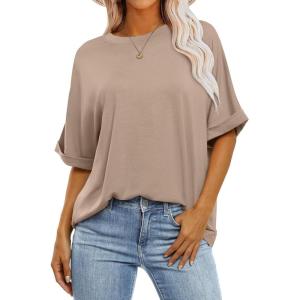 imageANRABESS Womens Tops Oversized T Shirts Short Sleeve Crewneck Summer Casual Loose Basic Tee Shirt 2026 Trendy Fashion ClothesKhaki