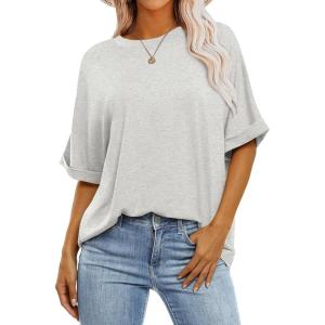 imageANRABESS Womens Tops Oversized T Shirts Short Sleeve Crewneck Summer Casual Loose Basic Tee Shirt 2026 Trendy Fashion ClothesLight Gray
