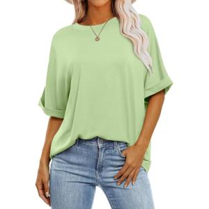 imageANRABESS Womens Tops Oversized T Shirts Short Sleeve Crewneck Summer Casual Loose Basic Tee Shirt 2026 Trendy Fashion ClothesLight Green