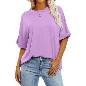 imageANRABESS Womens Tops Oversized T Shirts Short Sleeve Crewneck Summer Casual Loose Basic Tee Shirt 2026 Trendy Fashion ClothesLilac