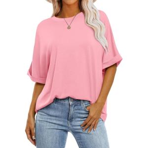 imageANRABESS Womens Tops Oversized T Shirts Short Sleeve Crewneck Summer Casual Loose Basic Tee Shirt 2026 Trendy Fashion ClothesPink