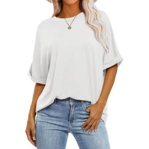 imageANRABESS Womens Tops Oversized T Shirts Short Sleeve Crewneck Summer Casual Loose Basic Tee Shirt 2026 Trendy Fashion ClothesWhite