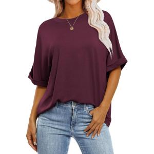imageANRABESS Womens Tops Oversized T Shirts Short Sleeve Crewneck Summer Casual Loose Basic Tee Shirt 2026 Trendy Fashion ClothesWine