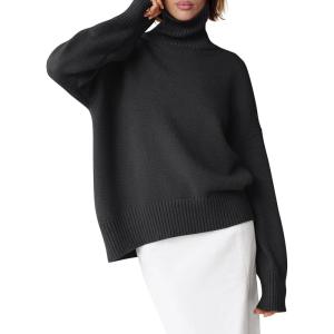 imageANRABESS Womens Turtleneck Sweaters Oversized Chunky Long Sleeve Knit High Low Hem Pullover Top 2026 Fall Winter FashionBlack