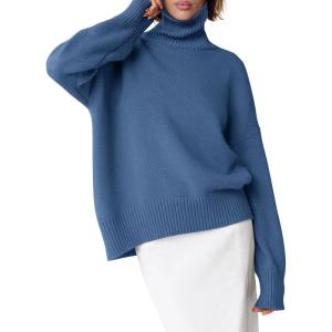 imageANRABESS Womens Turtleneck Sweaters Oversized Chunky Long Sleeve Knit High Low Hem Pullover Top 2026 Fall Winter FashionDusty Blue