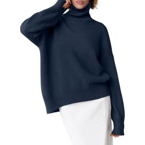 imageANRABESS Womens Turtleneck Sweaters Oversized Chunky Long Sleeve Knit High Low Hem Pullover Top 2026 Fall Winter FashionNavy Blue