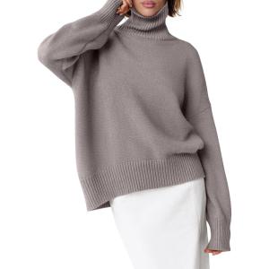 imageANRABESS Womens Turtleneck Sweaters Oversized Chunky Long Sleeve Knit High Low Hem Pullover Top 2026 Fall Winter FashionPurple Taupe