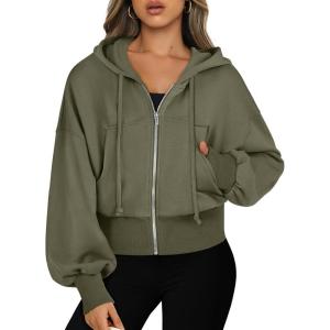 imageANRABESS Womens Zip Up Hoodies Cropped Sweatshirts Casual Comfy Cute Zip Jackets Fashion Trendy Fall Outfits 2026 Y2K ClothesArmy Green