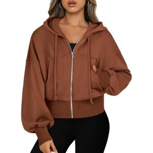 imageANRABESS Womens Zip Up Hoodies Cropped Sweatshirts Casual Comfy Cute Zip Jackets Fashion Trendy Fall Outfits 2026 Y2K ClothesCaramel