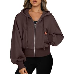 imageANRABESS Womens Zip Up Hoodies Cropped Sweatshirts Casual Comfy Cute Zip Jackets Fashion Trendy Fall Outfits 2026 Y2K ClothesCoffee