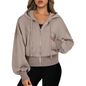 imageANRABESS Womens Zip Up Hoodies Cropped Sweatshirts Casual Comfy Cute Zip Jackets Fashion Trendy Fall Outfits 2026 Y2K ClothesKhaki