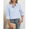 imageANRABESS Long Sleeve Striped Shirts for Women Button Down Cute Tops 2026 Spring V Neck Businese Casual Blouses with PocketsBlue Striped